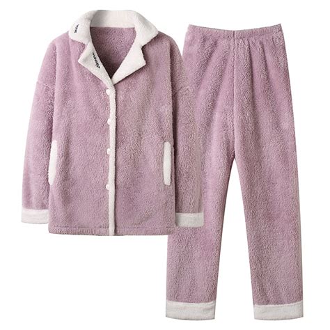 RQYYD Women's Fleece Pajamas Sets Fluffy Sleepwear Warm Sherpa Pullover