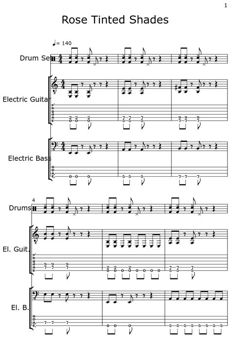 Rose Tinted Shades Sheet Music For Drum Set Electric Guitar