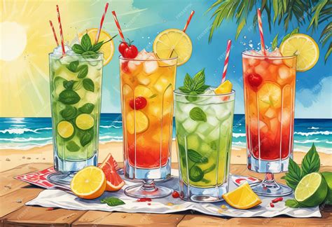 Alcohol Cocktail Collection Watercolor Illustration Drinks Clipart Premium Ai Generated Image