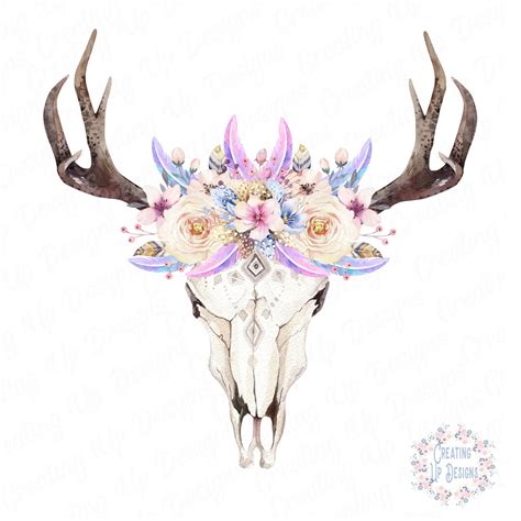 Cow Skull With Flowers By Creating Up Designs Thehungryjpeg