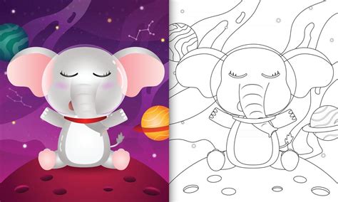 Libro Para Colorear Para Niños Con Un Lindo Elefante En La Galaxia