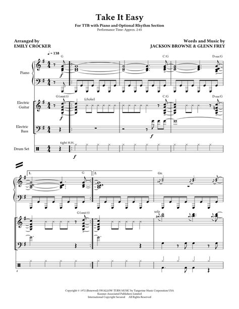 Take It Easy Arr Emily Crocker By Eagles Sheet Music For Performance