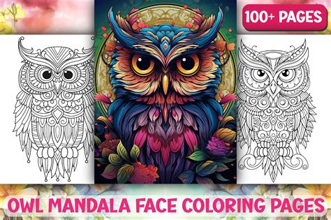 Owl Mandala Face Coloring Book KDP -100+ Graphic by Kohinoor Design ...