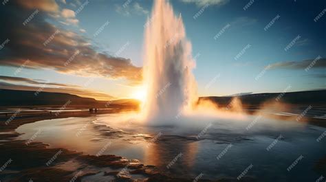 Premium Ai Image Famous Geyser Eruption In Iceland Big Geyser