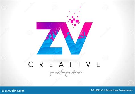 Zv Z V Letter Logo With Shattered Broken Blue Pink Texture Design