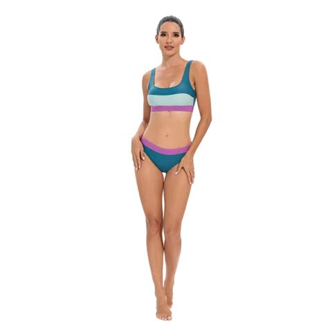 Color Block Bikini Set High Quality Beachwear Latest Swimsuit Two Piece Swimwear Swimwear And