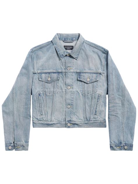 Balenciaga Logo Print Denim Jacket In Blue ModeSens