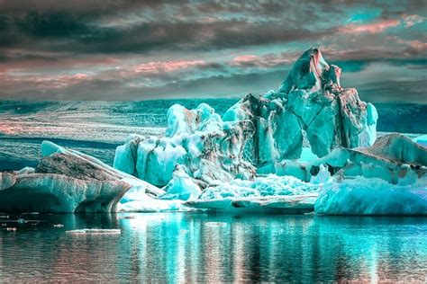 Ice Glaciers Water Clouds Reflection Iceberg Antarctica Nature Landscape Wallpaper