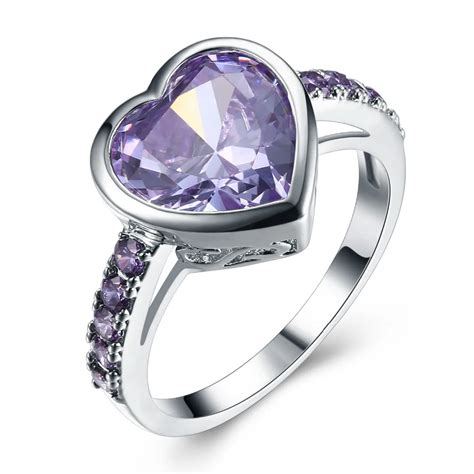 Classic Women Wedding Rings Romantic Heart Wedding Jewelry Rhodium