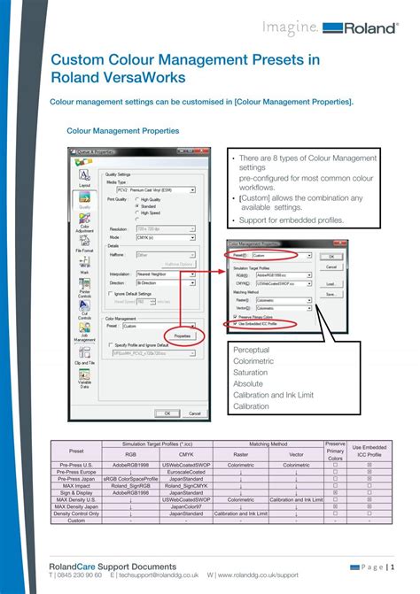 Versaworks Custom Colour Management Presets Roland Dg