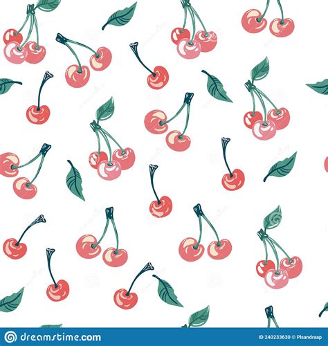 Cherry Seamless Pattern Fresh Fruits Food Healthy Food Concept Good