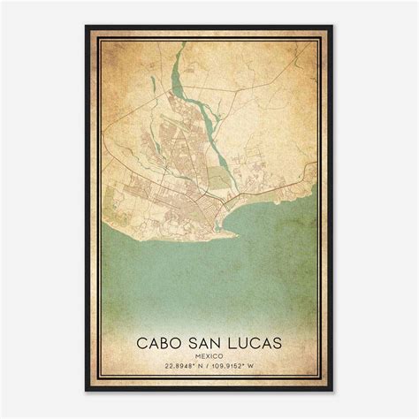 Vintage Cabo San Lucas Mexico Map Poster, Cabo San Lucas City Road Wall