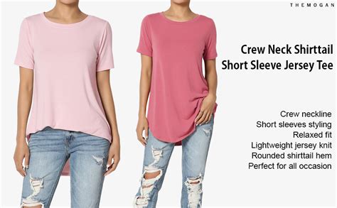 Themogan Womens Essential Short Sleeve Round Hem Top Casual Crew Neck