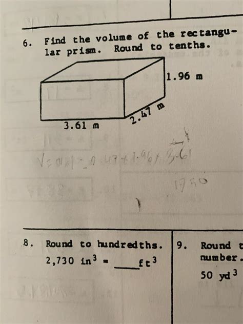 Solved 6 Find The Volume Of The Rectangu Lar Prism Round Chegg