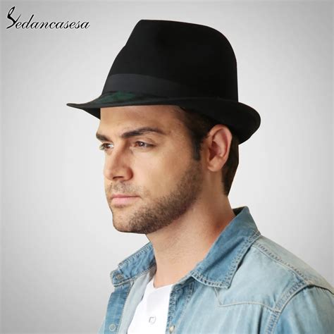 Sedancasesa New Fedora Hat Wool Felt Hats For Men Australian Wool Trilby Hat With Contrast Color