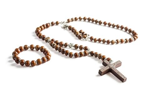 Brown Wooden Rosary Beads With Cross Premium AI Generated Image