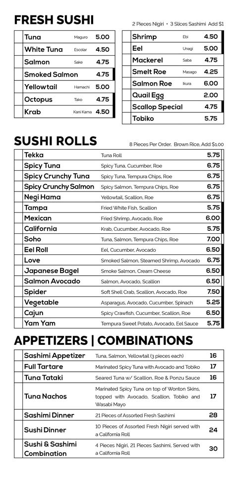 The Sushi Menu | SoHo Sushi