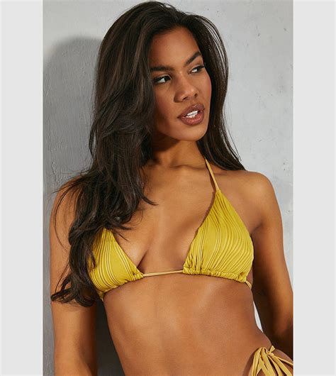 Buy MissPap Ribbed Tie Side Triangle Bikini Set In Yellow 6thStreet UAE