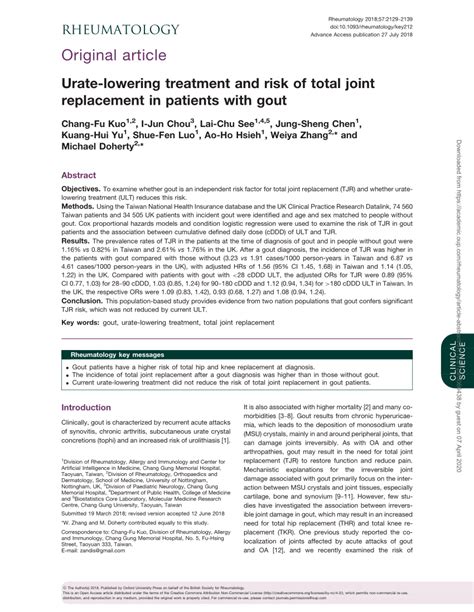 (PDF) Urate-lowering treatment and risk of total joint replacement in patients with gout