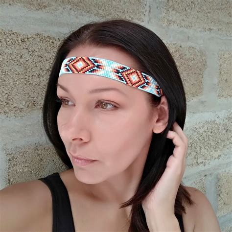 Beaded Headband Authentic Native American Style White Yellow Etsy