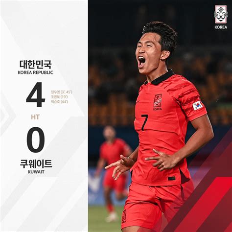 아시안게임 축구 한국 쿠웨이트 전반 정우영 멀티골로 4 0 리드