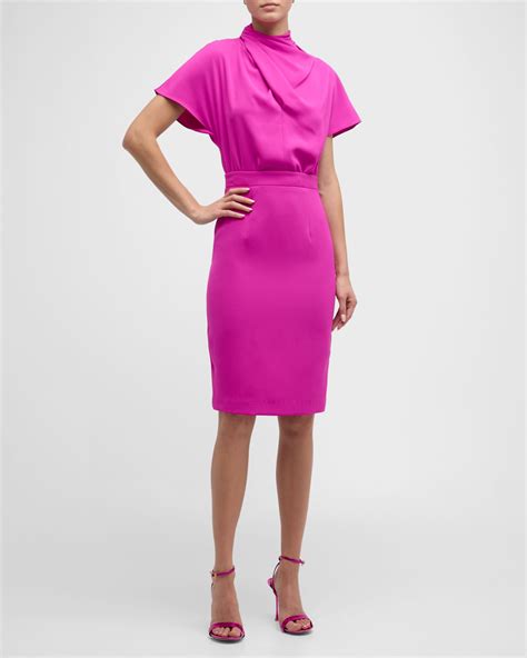 Black Halo Estella Draped High-Neck Midi Dress | Neiman Marcus