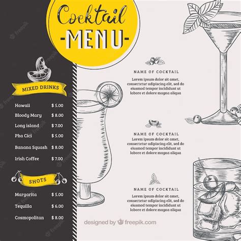 Premium Vector Cocktail Menu Template In Hand Drawn Style