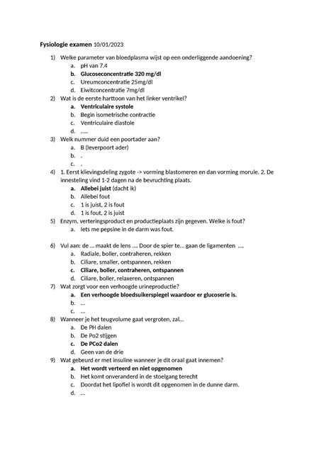 Fysiologie Examenvragen Fysiologie Examen Welke Parameter Van