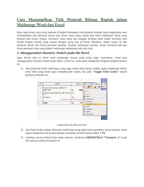DOCX Cara Menampilkan Titik Pemisah Ribuan Rupiah Dalam Mailmerge