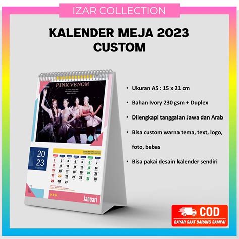 Jual Kalender Meja 2023 Aesthetic Masehi Dan Hijriyah Custom Gambar Bebas Kpop Anime Shopee