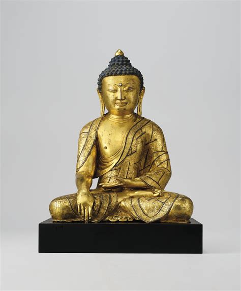 A Silver Inlaid Gilt Bronze Figure Of Seated Buddha Shakyamuni Tibet