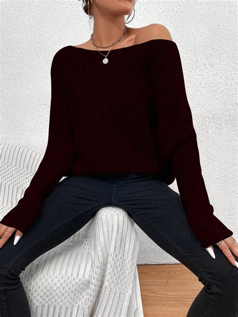 Shein Essnce Off Shoulder Batwing Sleeve Ribbed Knit Sweater Shein Uk