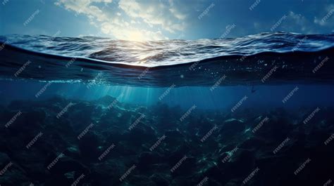 Premium AI Image | Dark blue ocean surface underwater