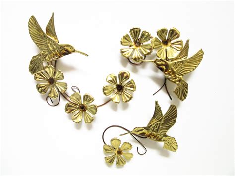 Humming Bird Brass Wall Hanging Home Decor Piece Set Vintage