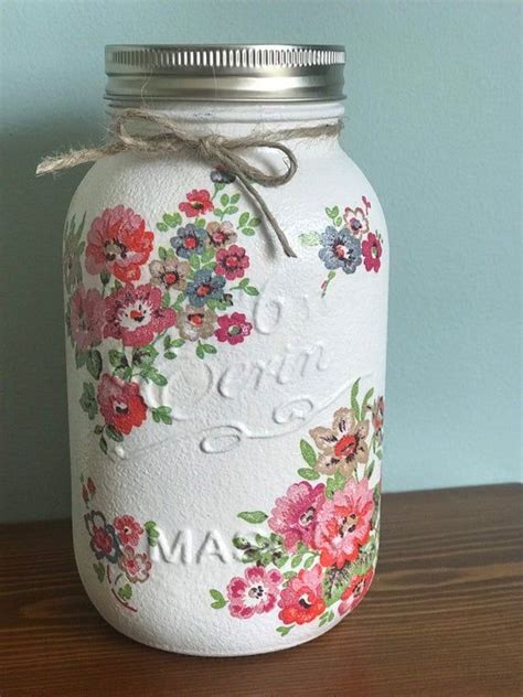 Ltr Decoupaged Mason Jar Etsy Mason Jar Crafts Diy Glass Bottle