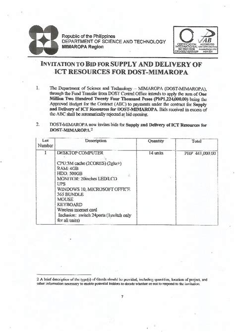 ANNOUNCEMENT INVITATION TO BID FOR SUPPLY AND DELIVERY OF ICT