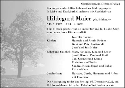 Traueranzeigen Von Hildegard Maier Ostalbtrauer