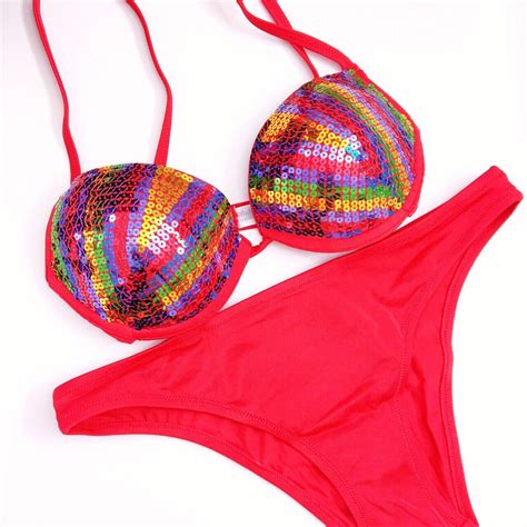 Y K S S Y K Festival Ibiza Party Red Bikini Set Sequins Etsy UK