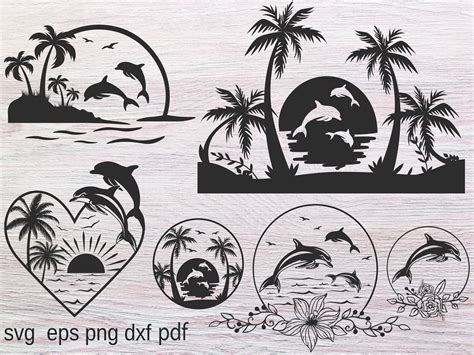 Dolphin SVG PNG EPS Dxf Tropical Beach Sunset Palm Trees Etsy Australia