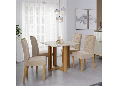 Conjunto De Mesa Flora Cm Cadeiras Fernanda Cimol Nature Off White Madeira Nude O