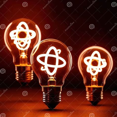 Glowing Light Bulbs With Atomic Energy Symbol Showing Nuclear Powered