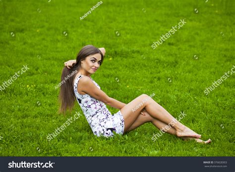 Sexy Brunette Woman Short Dress Sitting Stock Photo Shutterstock