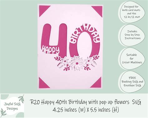 Svg Pop Up 40th Birthday Card Digital Birthday Card Pop Up Etsy