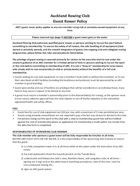 Fillable Online Arc Guest Rower Policy Form V Fax Email Print