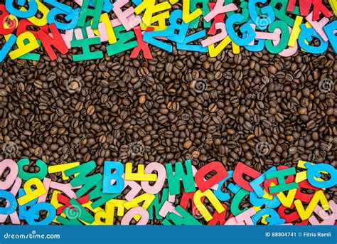 Colorful Alphabet On Coffee Beans Background Stock Image Image Of