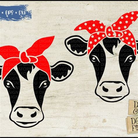 Cow Head With Bandana Svg Png Eps Dxf Cow Face Cow Head Etsy