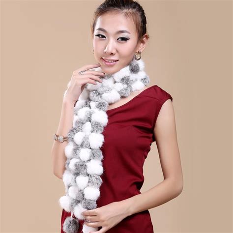 Buy Women Genuine Winter Real Rex Rabbit Fur Balls Scarves Russia At