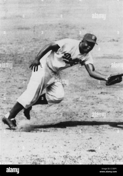 Jackie Robinson Fielding Third Base For The Brooklyn Dodgers 1954