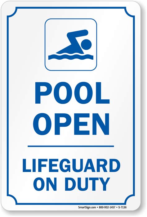 Pool Open Lifeguard on Duty Sign, SKU: S-7136