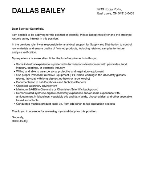 Chemist Cover Letter Velvet Jobs